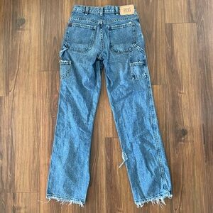 BDG Urban Outfitters Y2K Carpenter Jeans Medium Wash Distressed Raw Hem Size 24